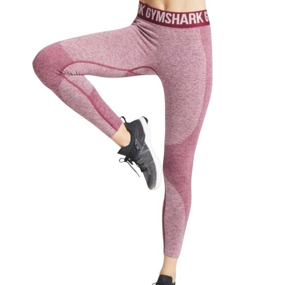 Gymshark Size M Flex Leggings Heather Red Pink Mid Rise Stretch Logo Gorpcore - Picture 1 of 8